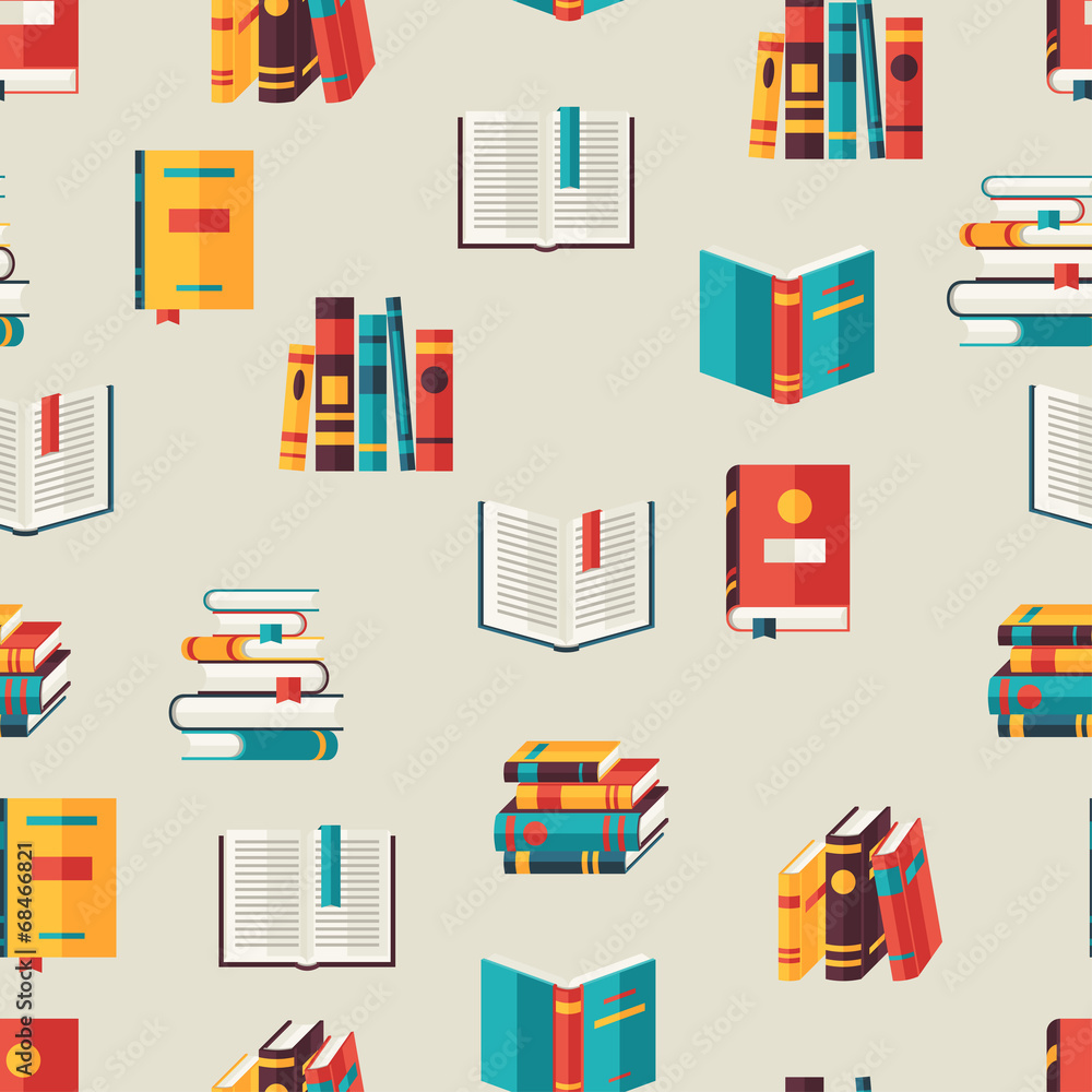 Seamless pattern with books in flat design style. Seamless pattern with books in flat design style.
