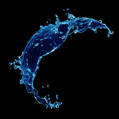 blue water splash isolated on black background