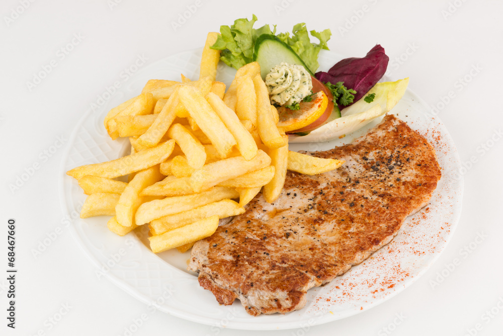 Schnitzel unpaniert mit Pommes Schnitzel unpaniert mit Pommes