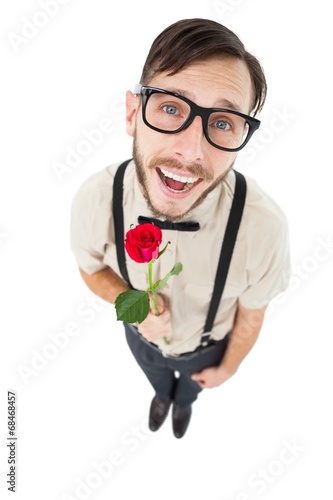 Фотография Geeky lovesick hipster holding rose