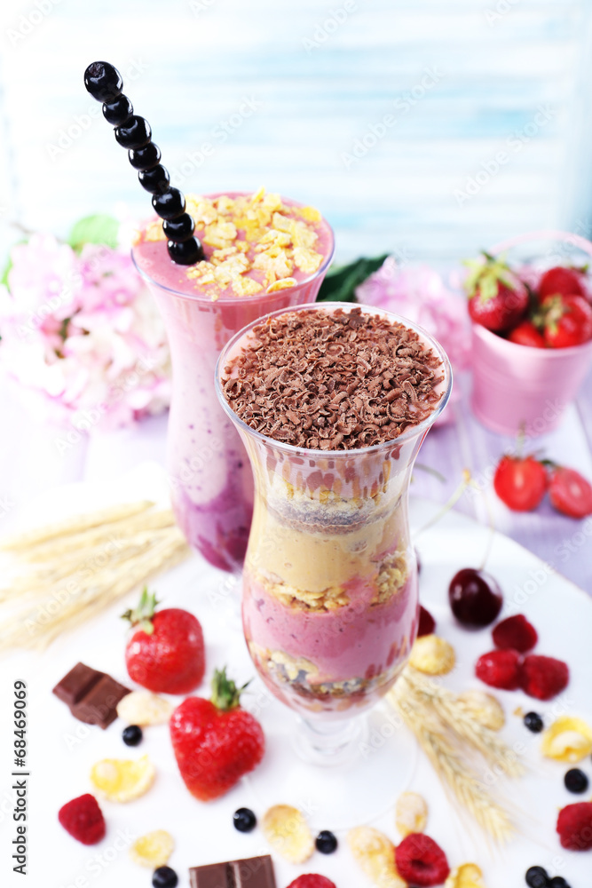 Delicious smoothie on table, close-up Delicious smoothie on table, close-up