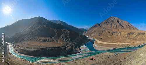 Panorama confluence of the Indus and Zanskar photo