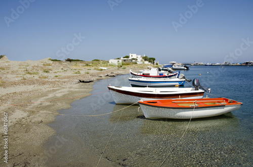 Tranquil scene os small fisherboats at the harbor of Skyros isla