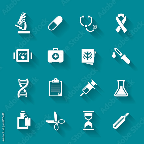 Set of white flat vector medical icons.