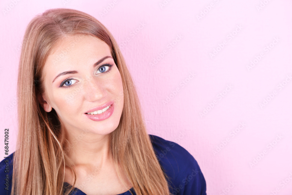 Beautiful young girl in dress on color background Beautiful young girl in dress on color background