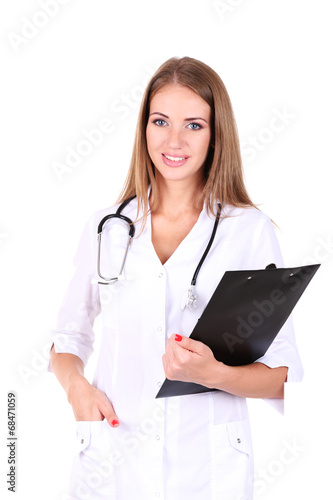 Young beautiful doctor hold...