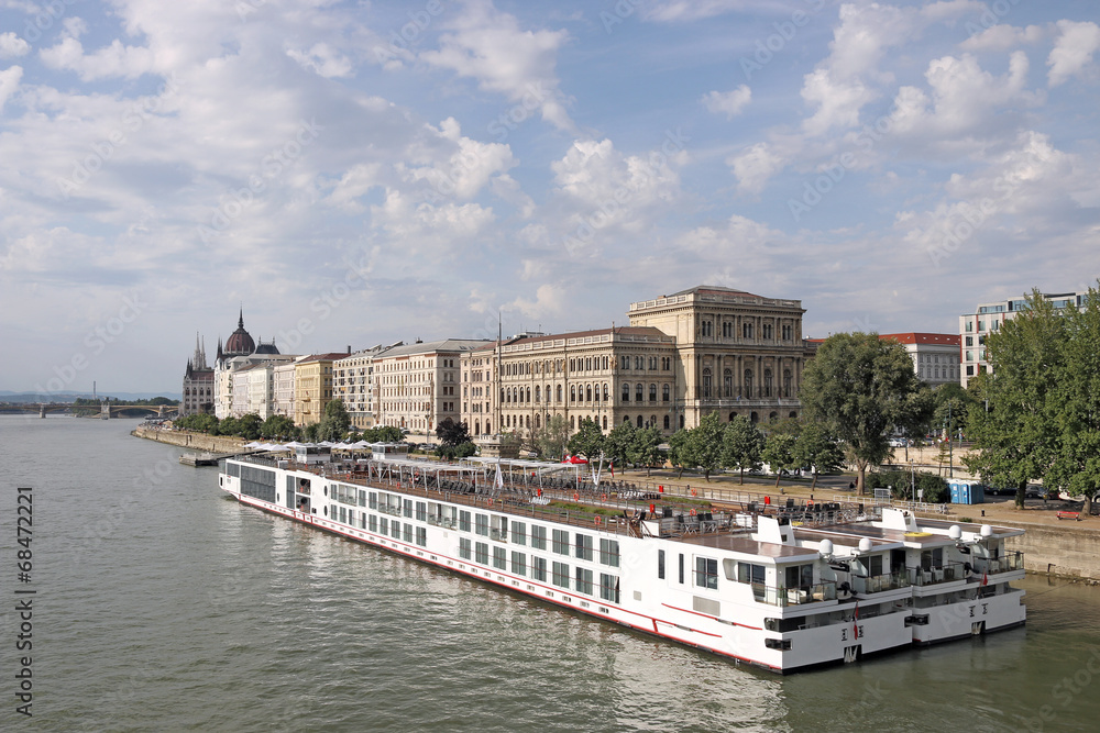 river cruiser ship on Danube river Budapest