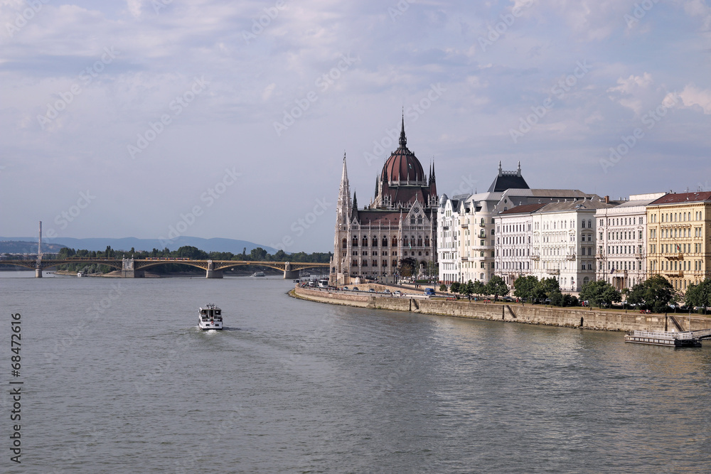 Hungarian Parliament on Danube river Budapest