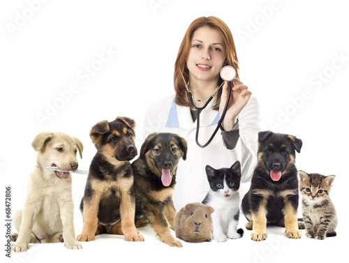 veterinarian and set of pets