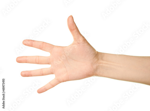 Female caucasian hand gesture isolated