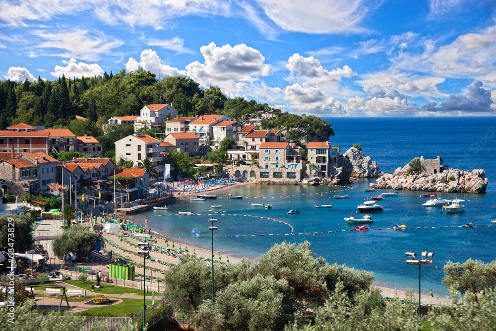 Panoramic view of coastline along the coast of Montenegro.