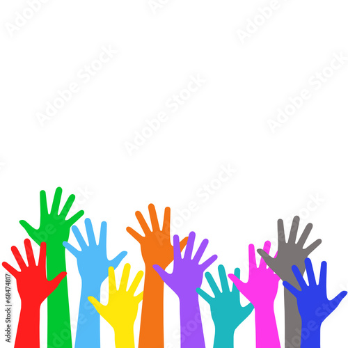 Colorful children is hands lifted upwards