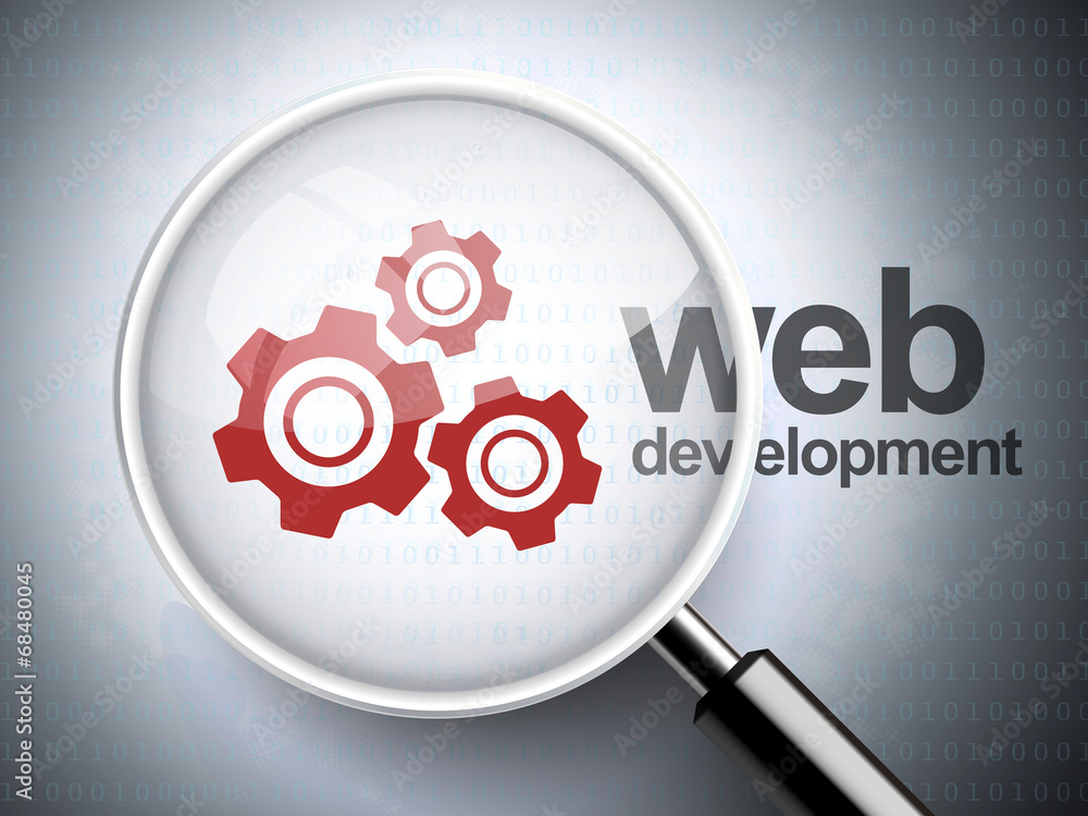 magnifying glass with gears icon and web development magnifying glass with gears icon and web development