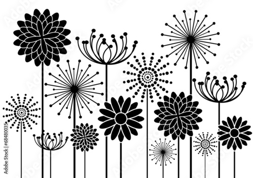 black vector flowers silhouettes background