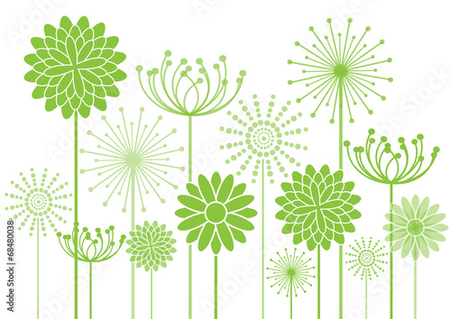 green vector flowers silhouettes background
