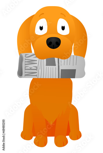 puppy brings a newspaper in his mouth