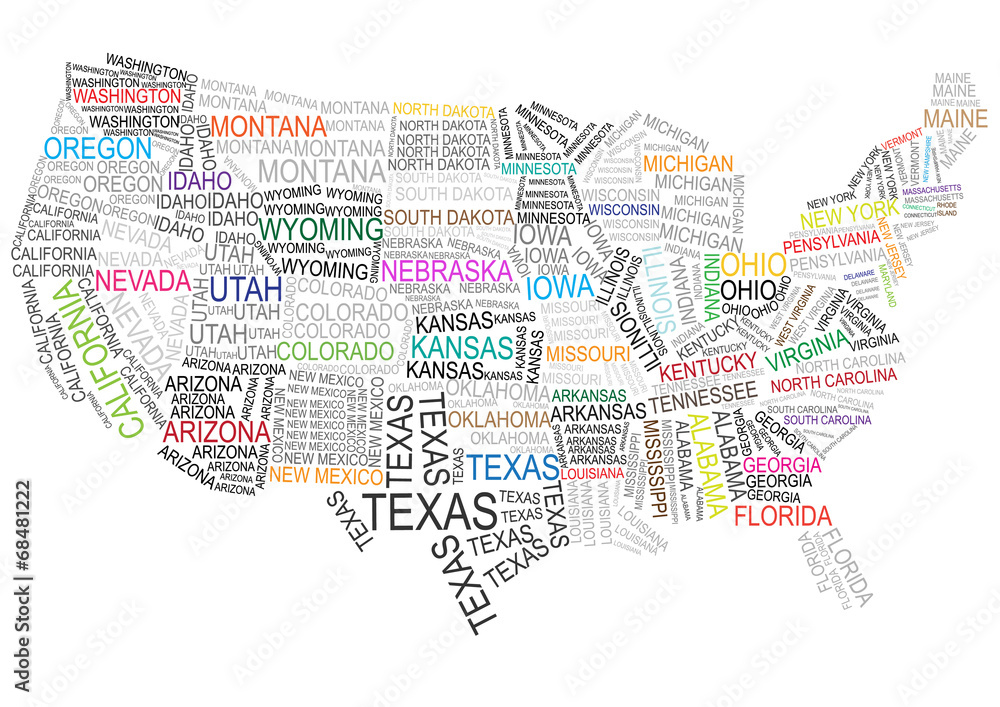 color vector united states map made of words