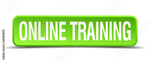 online training green 3d realistic square isolated button