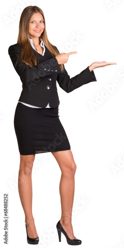 Foto Businesswoman pointing her finger at the empty hand