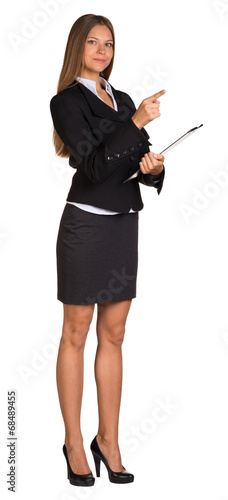 Foto Businesswoman holding paper holder
