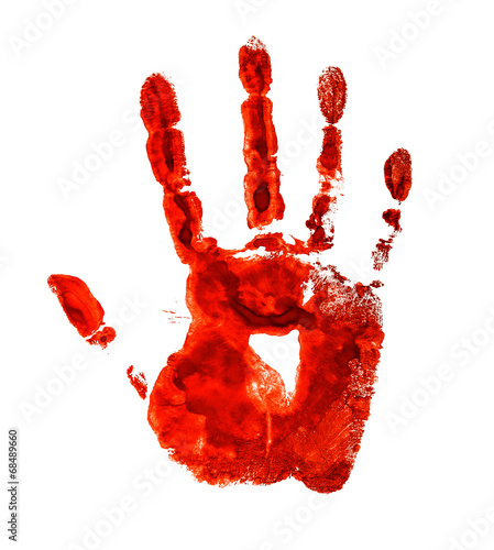 Bloody handprint isolated on a white background