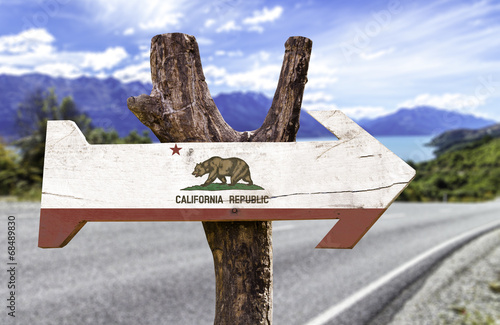 California State wooden sign with a paradise on background