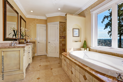 Soft tones bathroom interior in luxury house