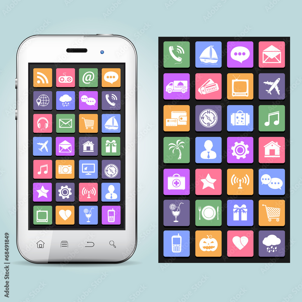 Touchscreen smartphone with application icons Touchscreen smartphone with application icons