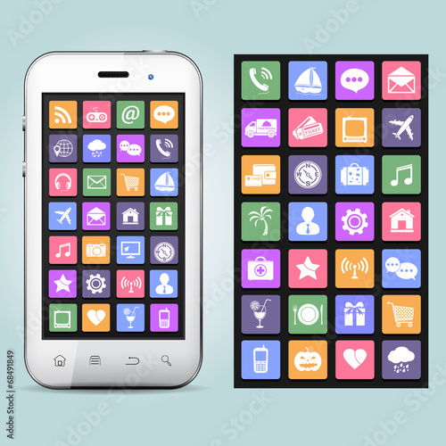 Touchscreen smartphone with application icons