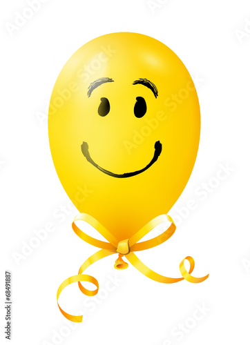 Smiley Luftballon mit Schleife - Gelb