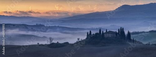 old tuscany villa in twilight lights