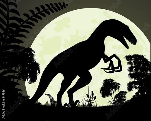 Silhouette dinosaur on background of the moon.