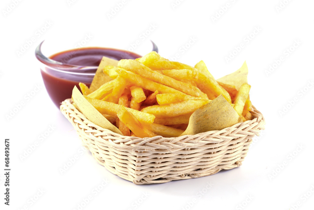 Traditional French fries with ketchup Traditional French fries with ketchup