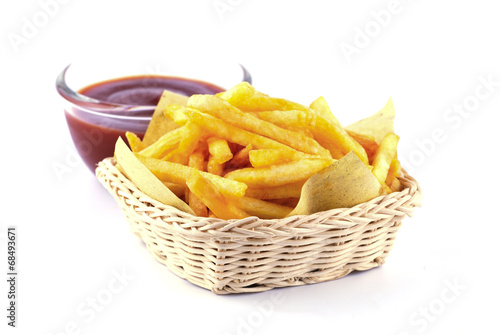 Traditional French fries with ketchup