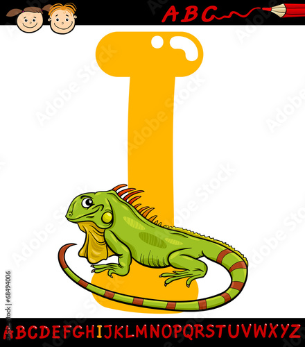 letter i for iguana cartoon illustration