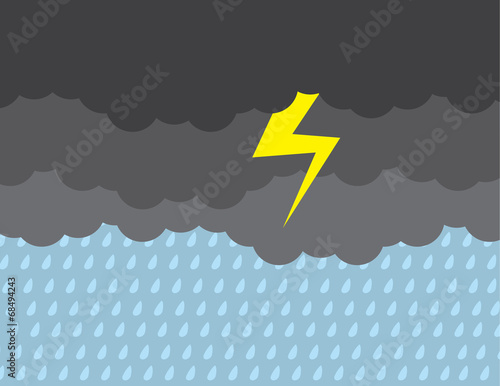 Dark stormy clouds raining with lightning strike