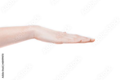 Female hand showing gesture on an isolated white background
