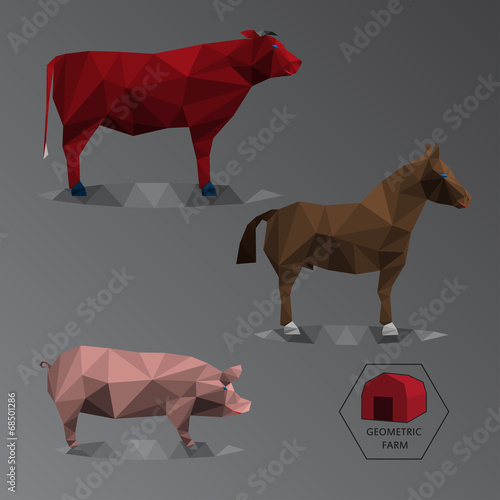 Colour full geometric illustration of big livestock - triangle
