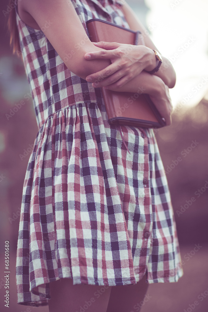 Portrait of smiling woman hold book Portrait of smiling woman hold book