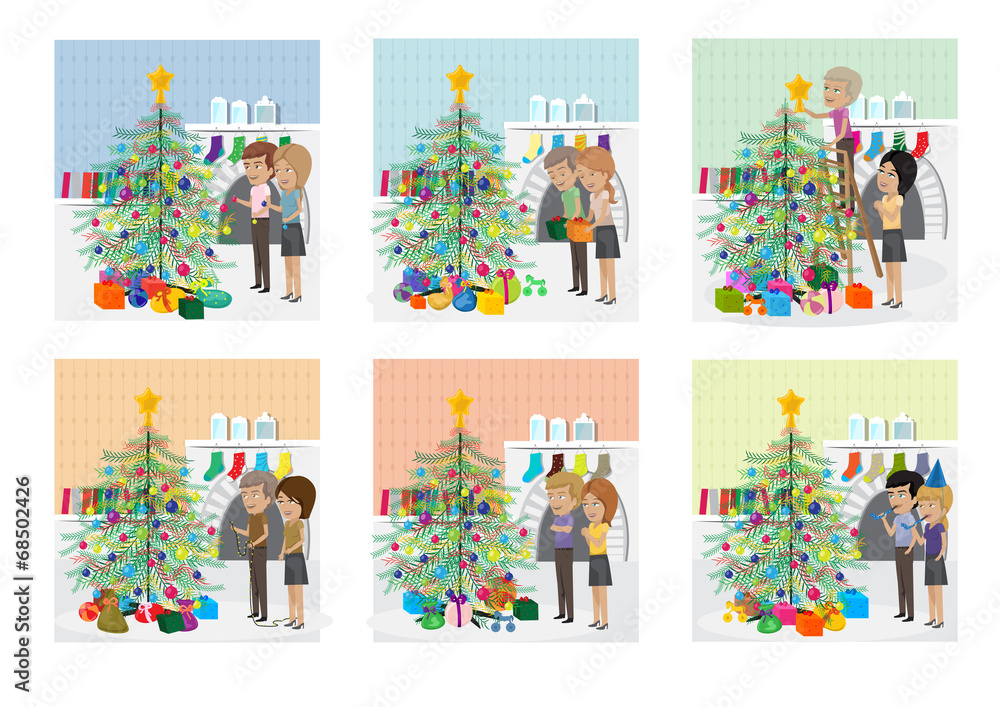 People Decorating Christmas Tree People Decorating Christmas Tree