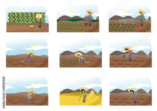 Farmers Working In The Field Set - Isolated On White Background