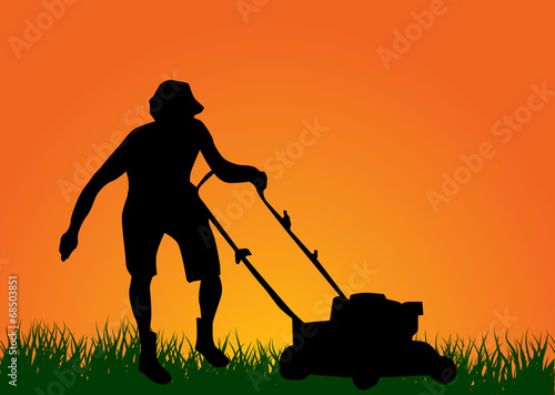 Man with lawn mower