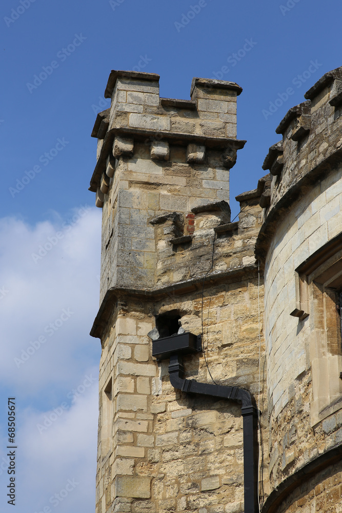 Turreted tower of the Old County Gaol in Buckingham England