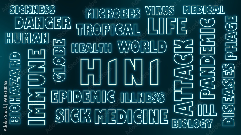 Obraz premium h1n1 neon text and relative tags cloud