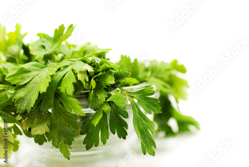 Parsley in bowl over white