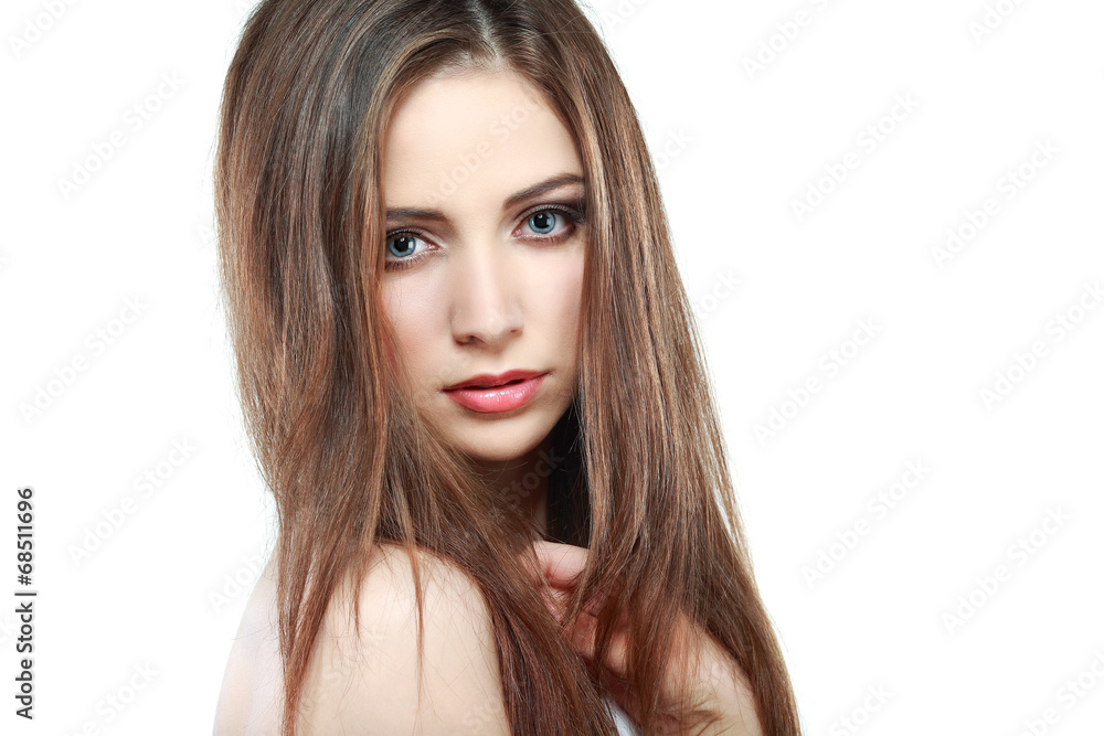 Beautiful girl on a white background, emotions, cosmetics Beautiful girl on a white background, emotions, cosmetics