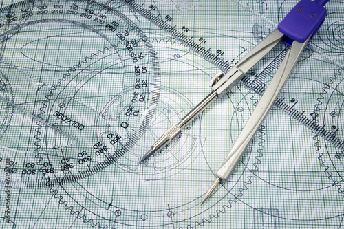 drawing, protractor and compasses