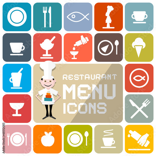 Restaurant Menu Colorful Vector Flat Design Icons