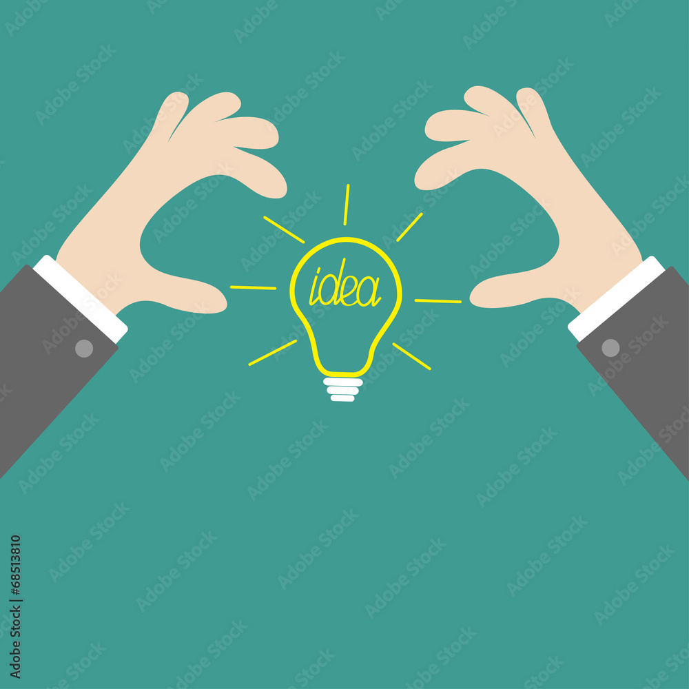 Businessman hands holding idea light bulb Flat Businessman hands holding idea light bulb Flat