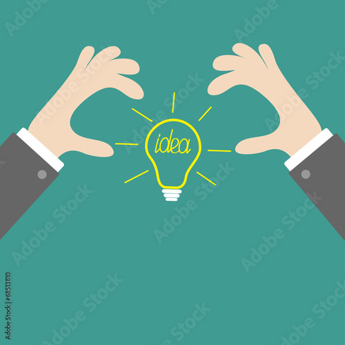 Businessman hands holding idea light bulb Flat 